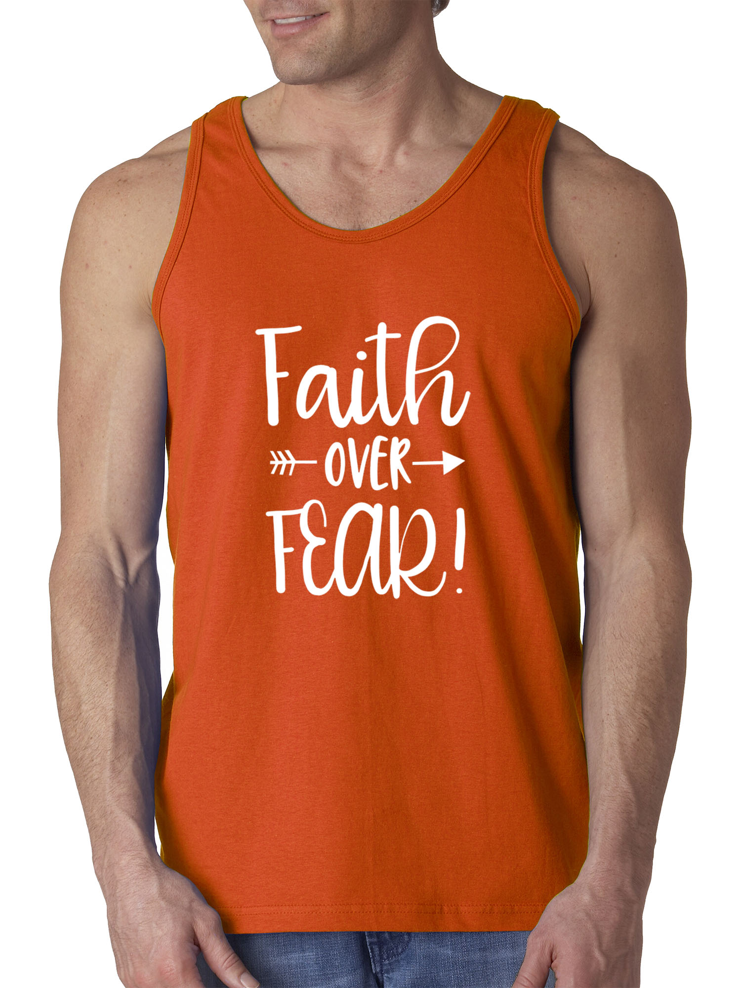 Trendy USA 1253 - Men's Tank-Top Faith Over Fear Script 3XL Orange
