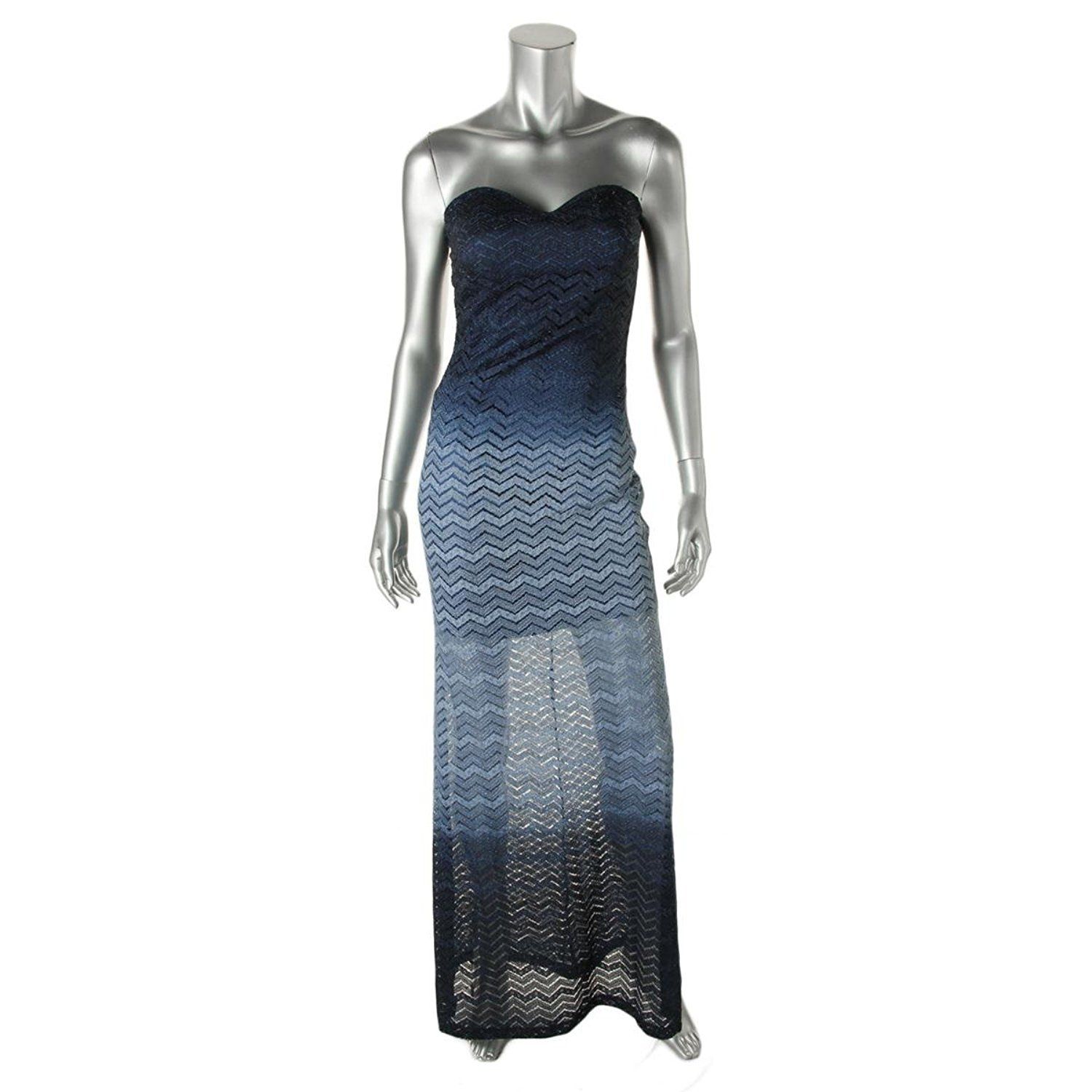 New  Betsy & Adam Women's Sz 10 Navy Strapless Glitter Chevron Ombre Gown 2313-3