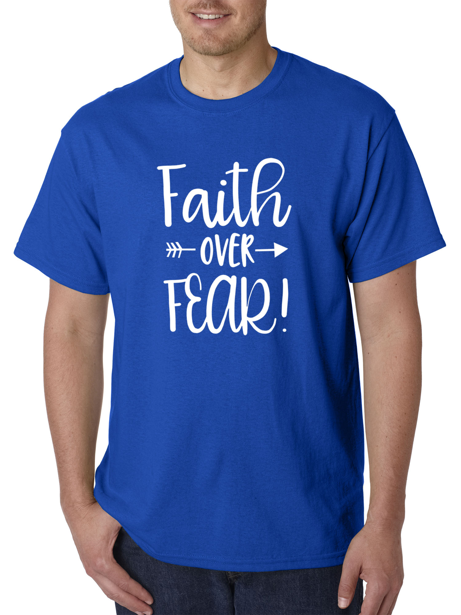 Trendy USA 1253 - Unisex T-Shirt Faith Over Fear Script XL Royal Blue