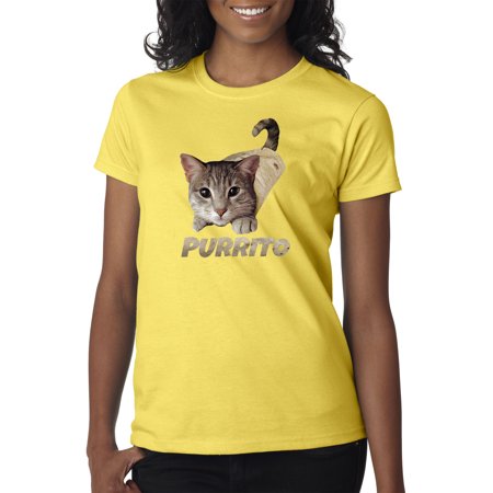 Trendy USA 1507 - Women's T-Shirt Purrito Burrito Kitty Cat Lovers Taco Spicy Funny 2XL Daisy Yellow