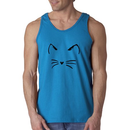 New Way 1128 - Men's Tank-Top Cat Whiskers Silhouette Heart Nose 2XL Sapphire