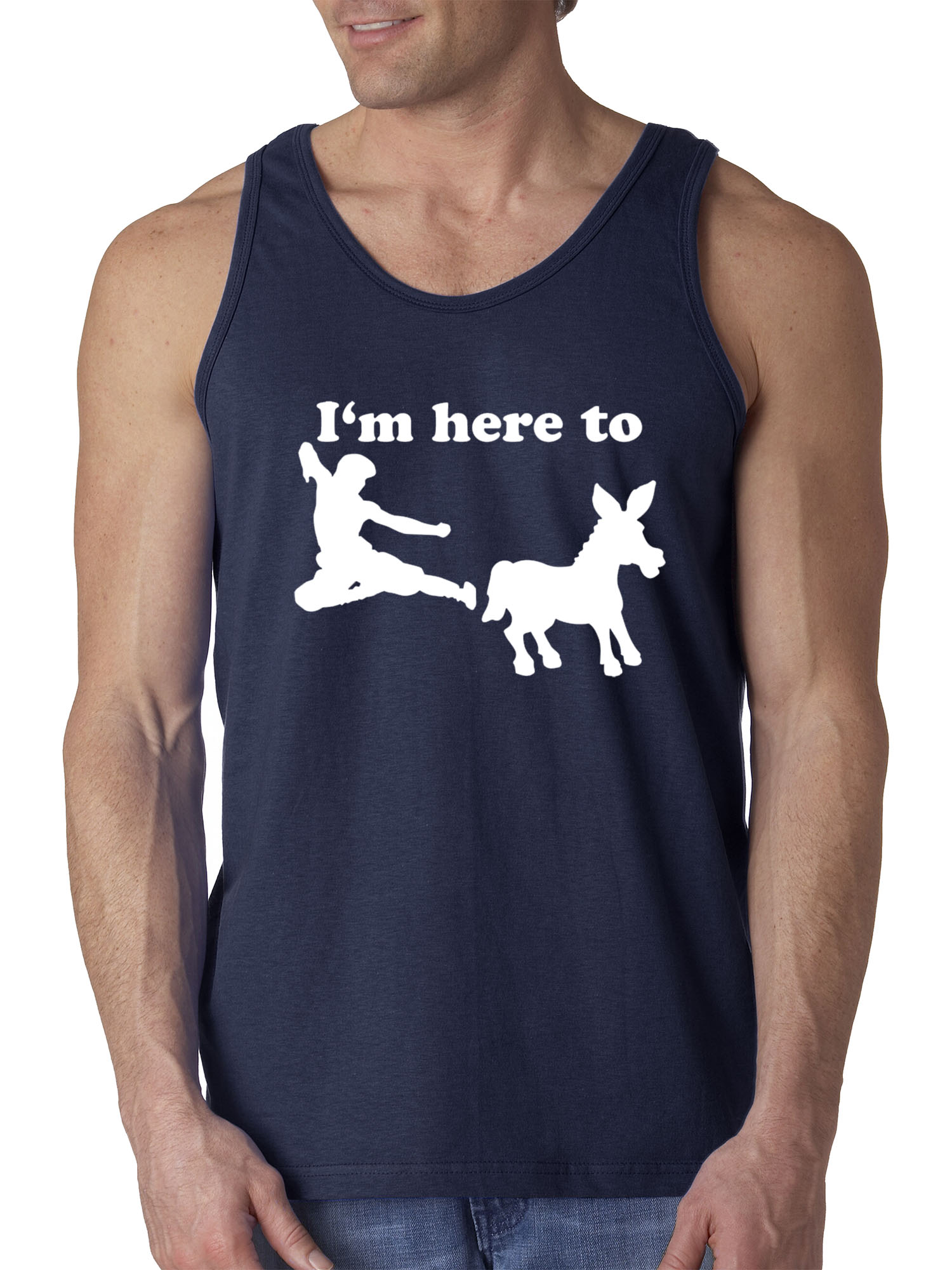 Trendy USA 1229 - Men's Tank-Top I'm Here to Kick Ass Karate Donkey 2XL Navy