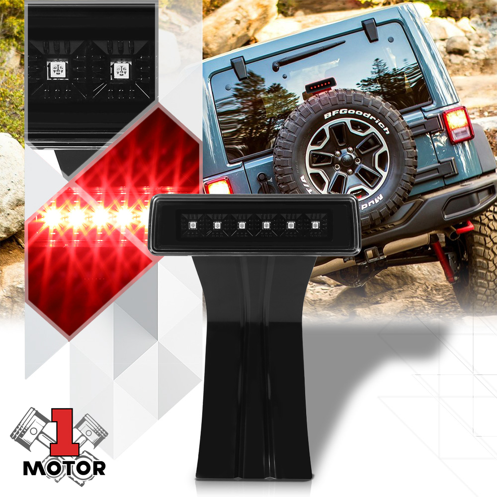 For 2007-2017 Jeep Wrangler Rear LED 3rd Third Brake Light Tail Stop Lamp Black Housing Clear Lens 08 09 10 11 12 13 14 15 16
