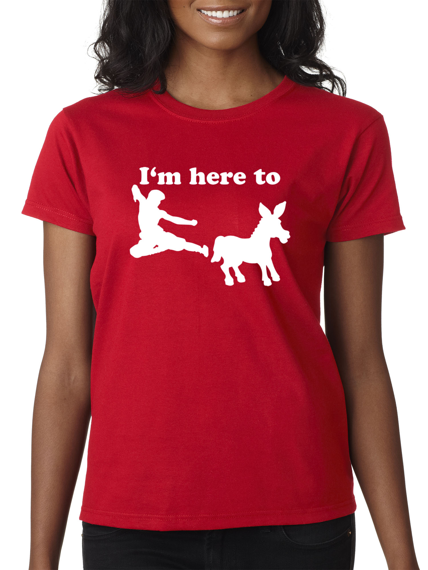 Trendy USA 1229 - Women's T-Shirt I'm Here to Kick Ass Karate Donkey XL Red