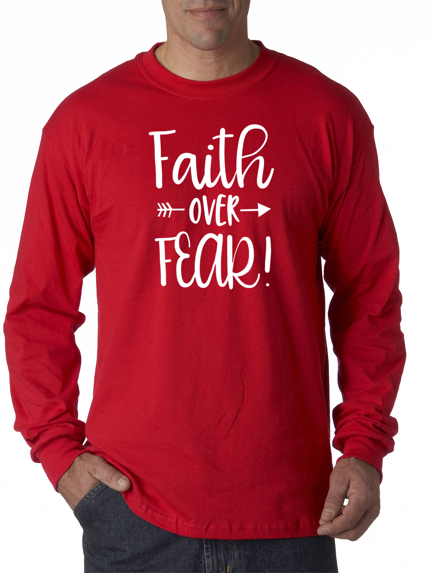 Trendy USA 1253 - Unisex Long-Sleeve T-Shirt Faith Over Fear Script 4XL Red