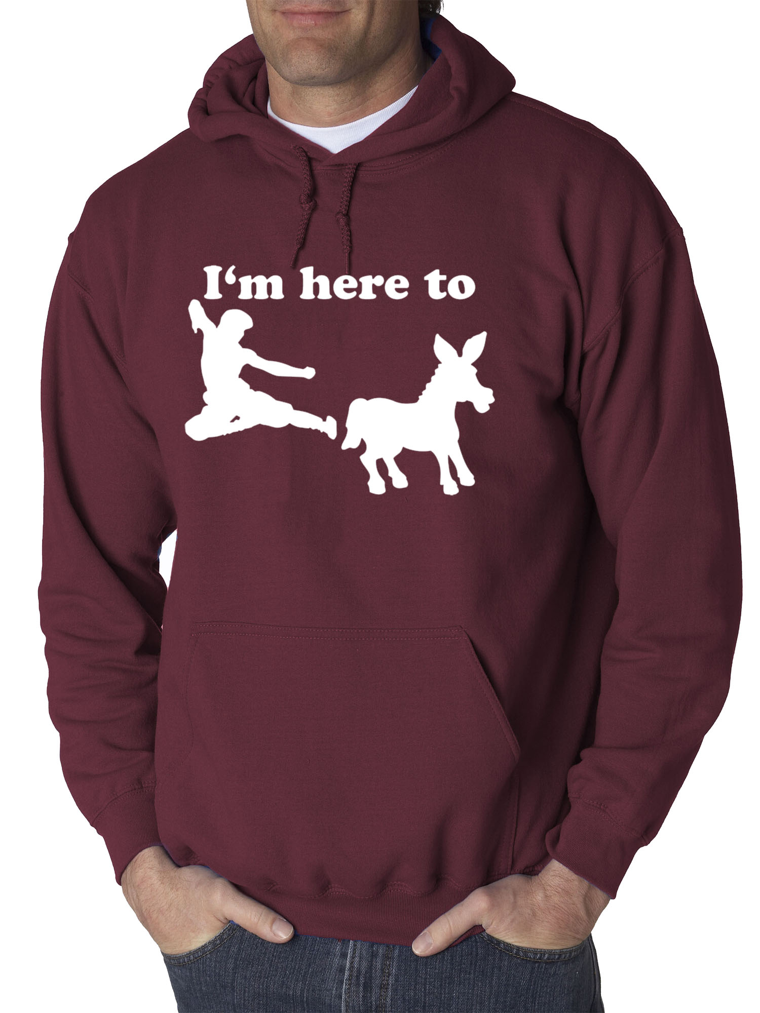 Trendy USA 1229 - Adult Hoodie I'm Here to Kick Ass Karate Donkey Sweatshirt 3XL Maroon