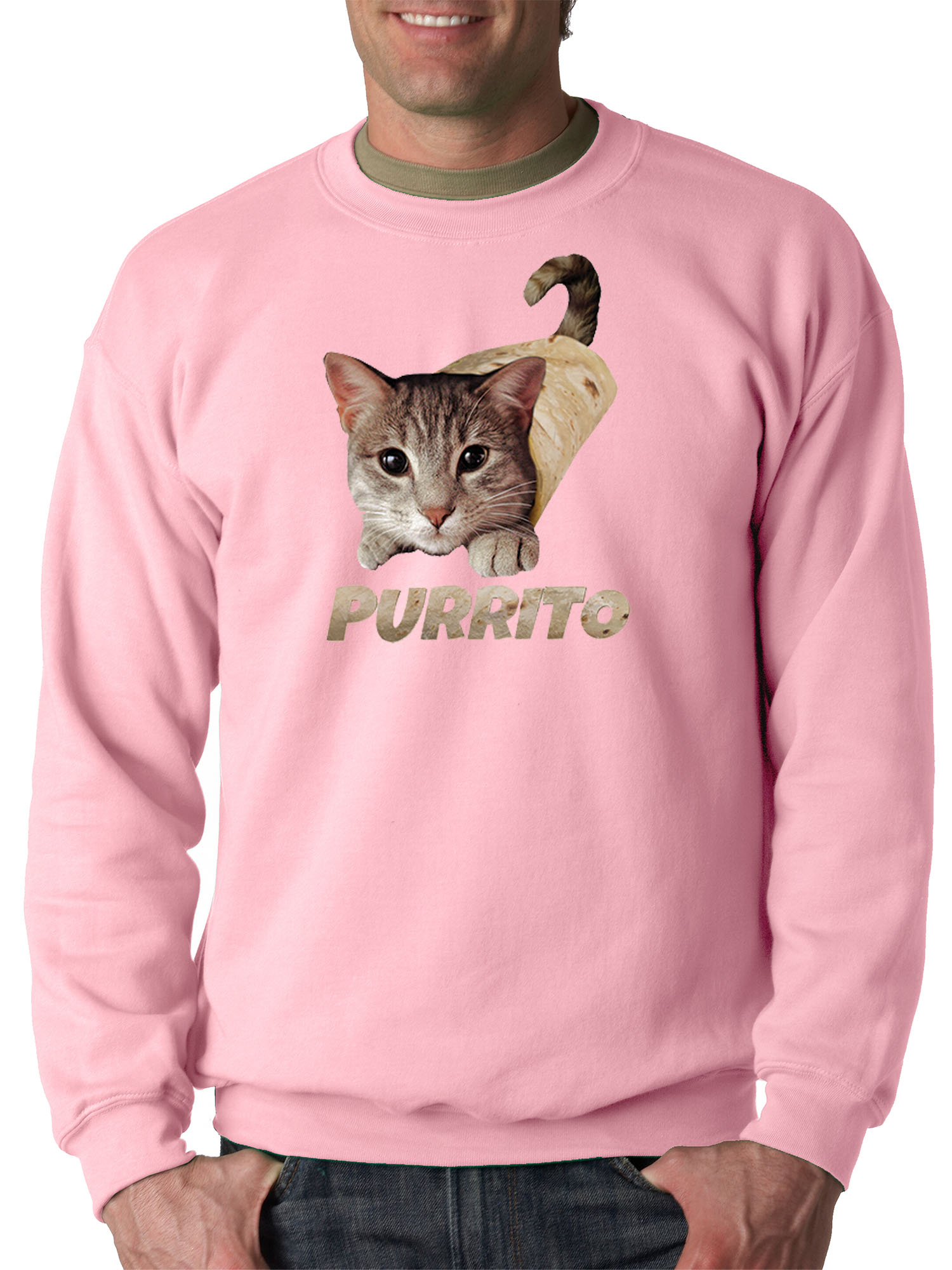 Trendy USA 1507 - Crewneck Purrito Burrito Kitty Cat Lovers Taco Spicy Funny Sweatshirt 2XL Light Pink