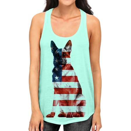 Junior S American Flag German Shepherd B749 Mint Green Racerback Tank Top Small