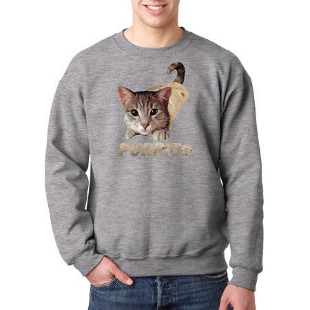 Trendy USA 1507 - Crewneck Purrito Burrito Kitty Cat Lovers Taco Spicy Funny Sweatshirt Small Heather Grey