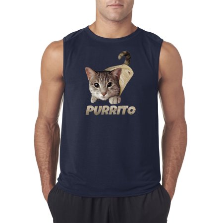 Trendy USA 1507 - Men's Sleeveless Purrito Burrito Kitty Cat Lovers Taco Spicy Funny Medium Navy