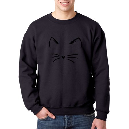 New Way 1128 - Crewneck Cat Whiskers Silhouette Heart Nose Sweatshirt Small Navy