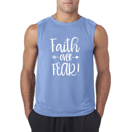 Trendy USA 1253 - Men's Sleeveless Faith Over Fear Script 2XL Carolina Blue