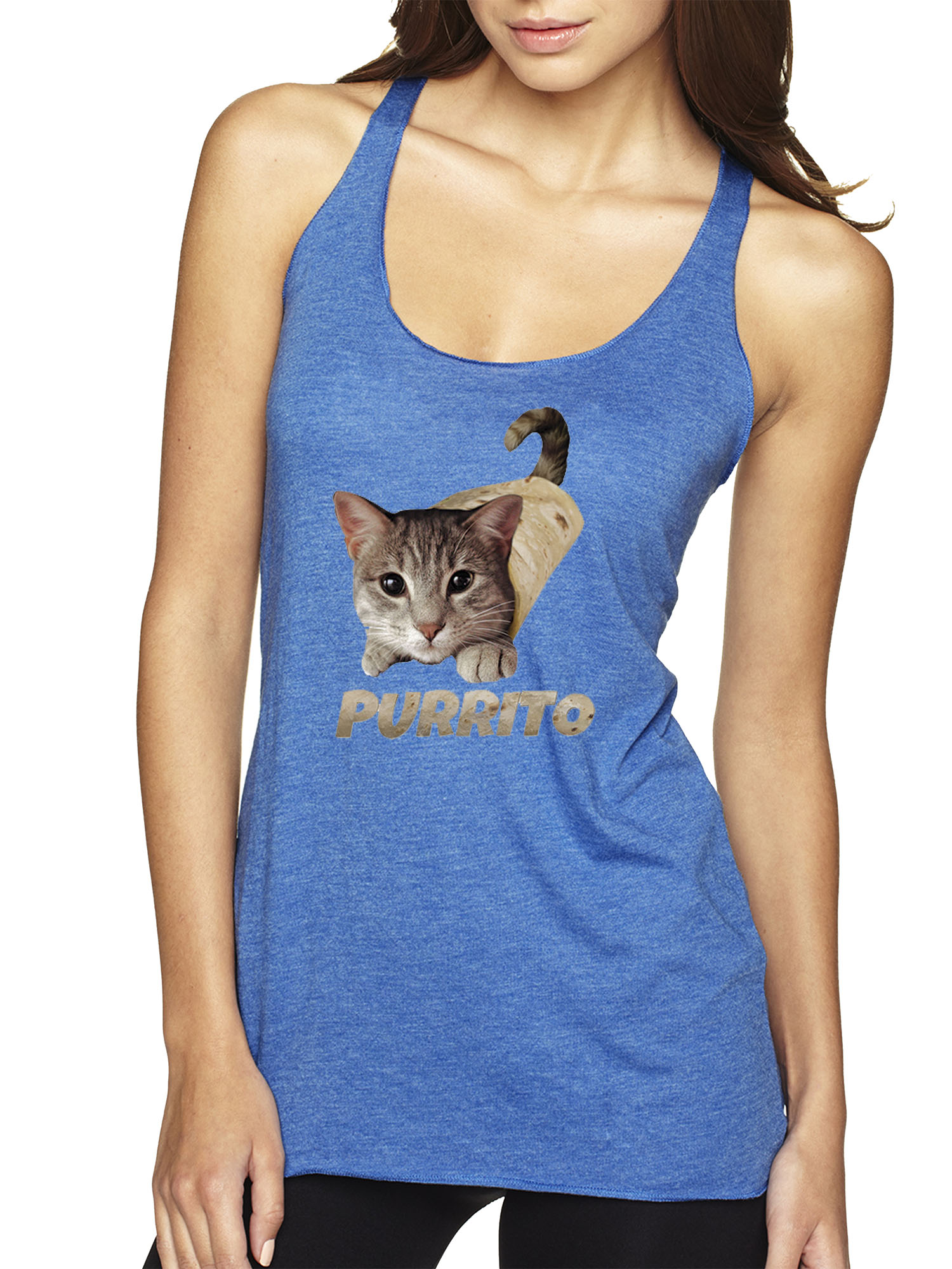 Trendy USA 1507 - Women's Tank-Top Purrito Burrito Kitty Cat Lovers Taco Spicy Funny XL Royal Blue