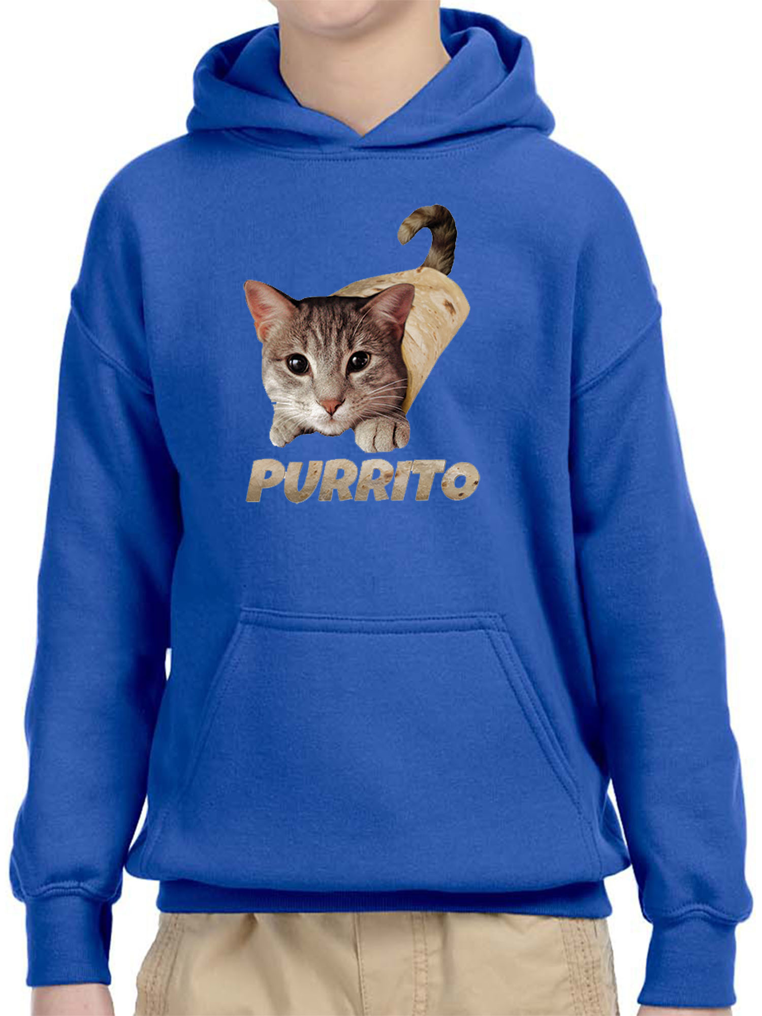 Trendy USA 1507 - Youth Hoodie Purrito Burrito Kitty Cat Lovers Taco Spicy Funny Unisex Pullover Sweatshirt Large Royal Blue