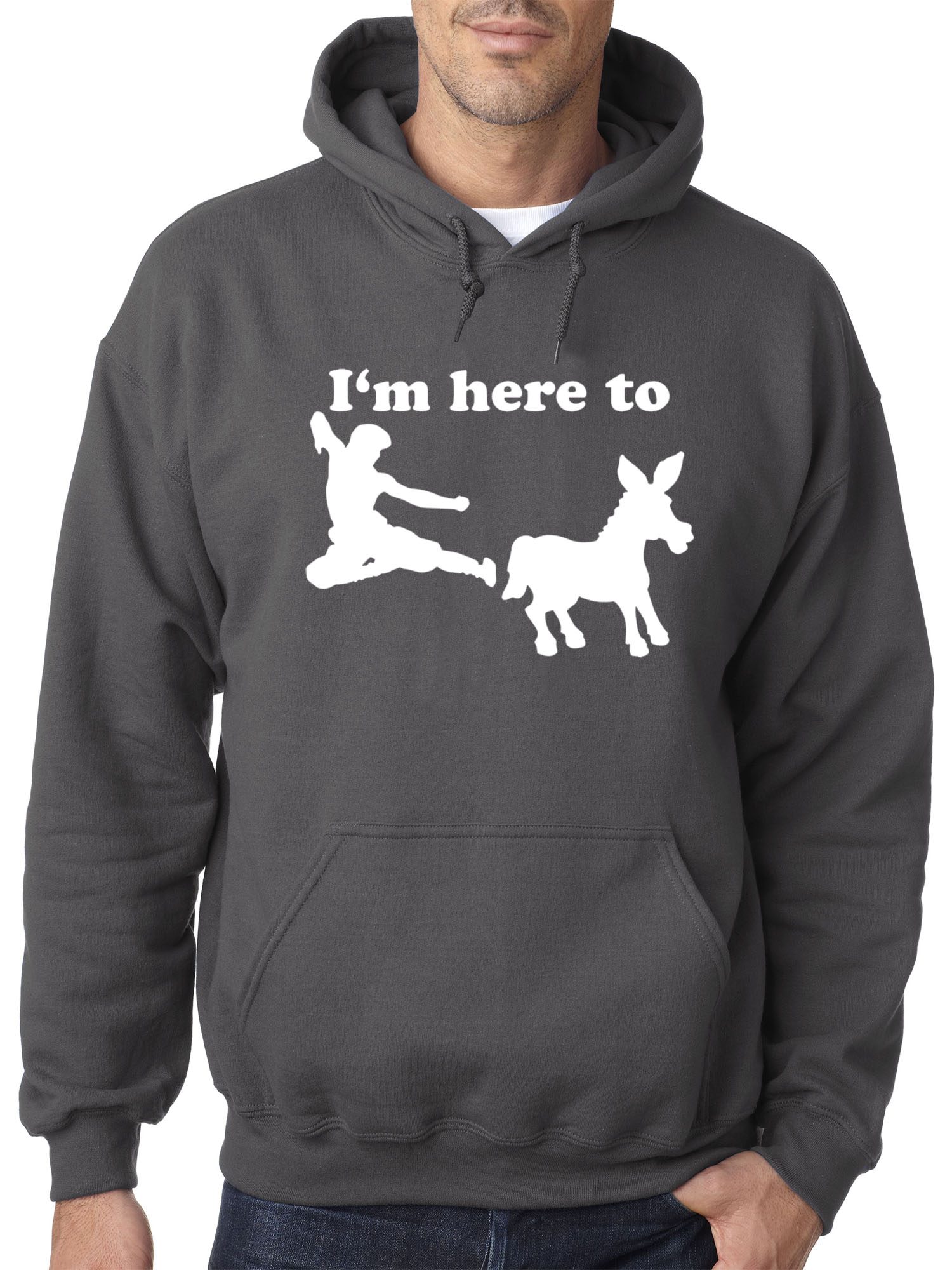 Trendy USA 1229 - Adult Hoodie I'm Here to Kick Ass Karate Donkey Sweatshirt Medium Charcoal