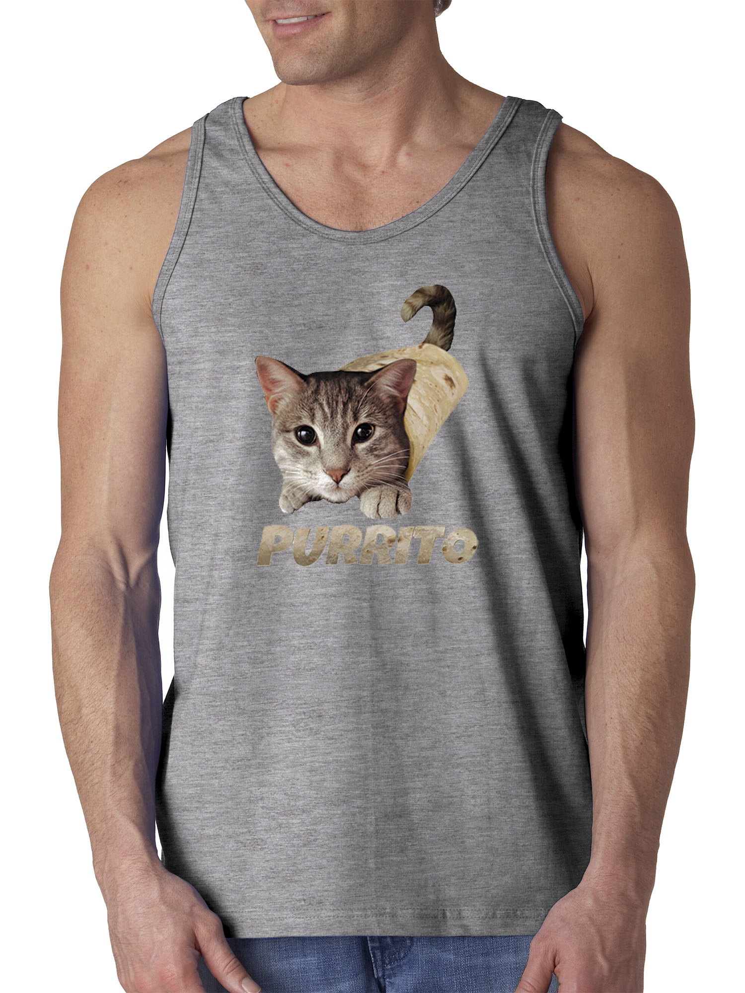Trendy USA 1507 - Men's Tank-Top Purrito Burrito Kitty Cat Lovers Taco Spicy Funny 2XL Heather Grey