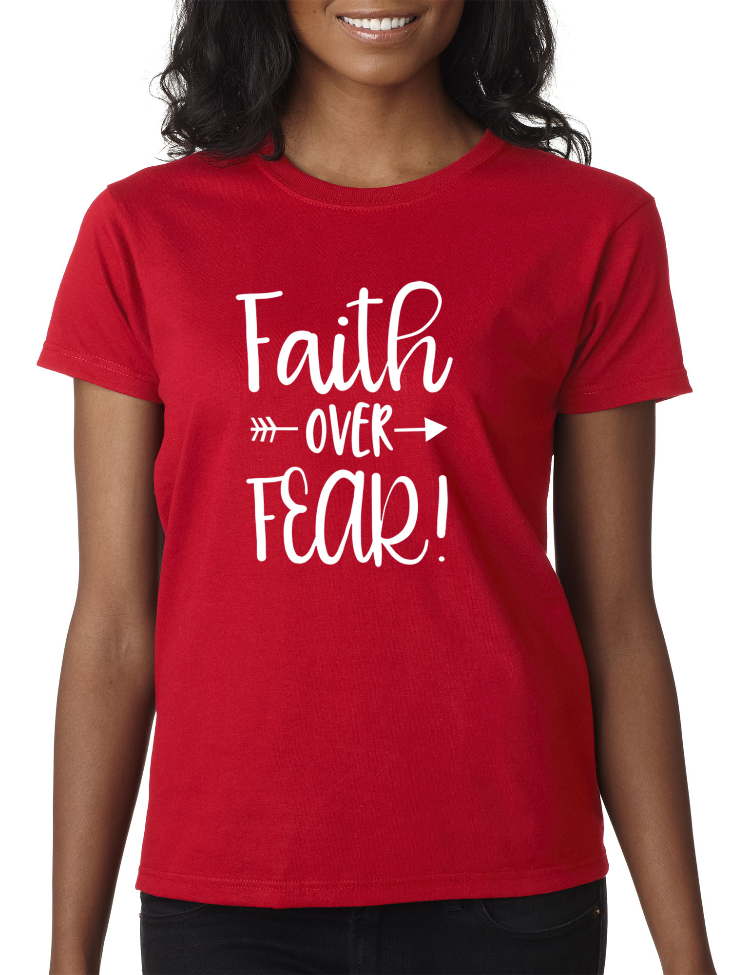 Trendy USA 1253 - Women's T-Shirt Faith Over Fear Script XS Red