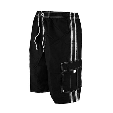 North 15 Men S Board Beach Swim Trunks Shorts with Cargo Pockets-5104-Blk/Wht-2XL