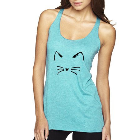 Trendy USA 1128 - Women's Tank-Top Cat Whiskers Silhouette Heart Nose XS Tahiti Blue