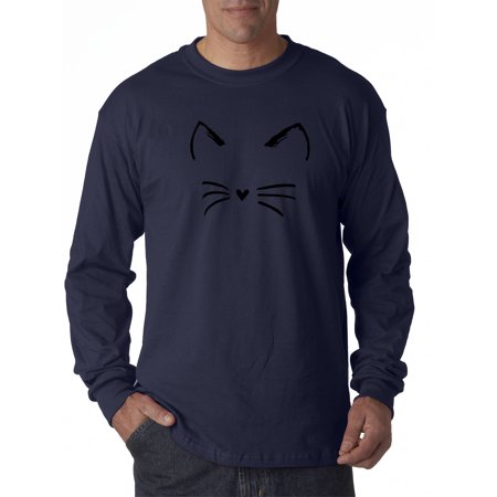 New Way 1128 - Unisex Long-Sleeve T-Shirt Cat Whiskers Silhouette Heart Nose Small Navy