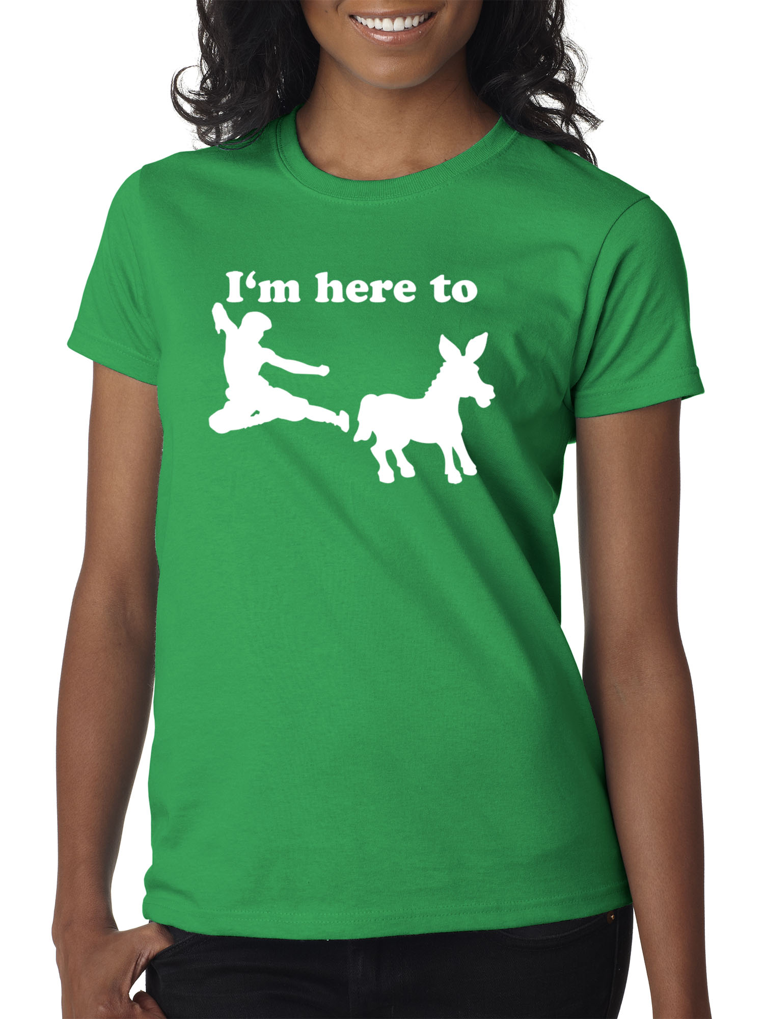 Trendy USA 1229 - Women's T-Shirt I'm Here to Kick Ass Karate Donkey 2XL Kelly Green
