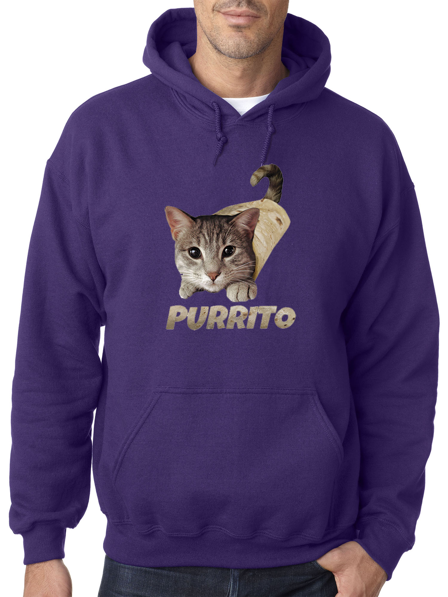 Trendy USA 1507 - Adult Hoodie Purrito Burrito Kitty Cat Lovers Taco Spicy Funny Sweatshirt Large Purple