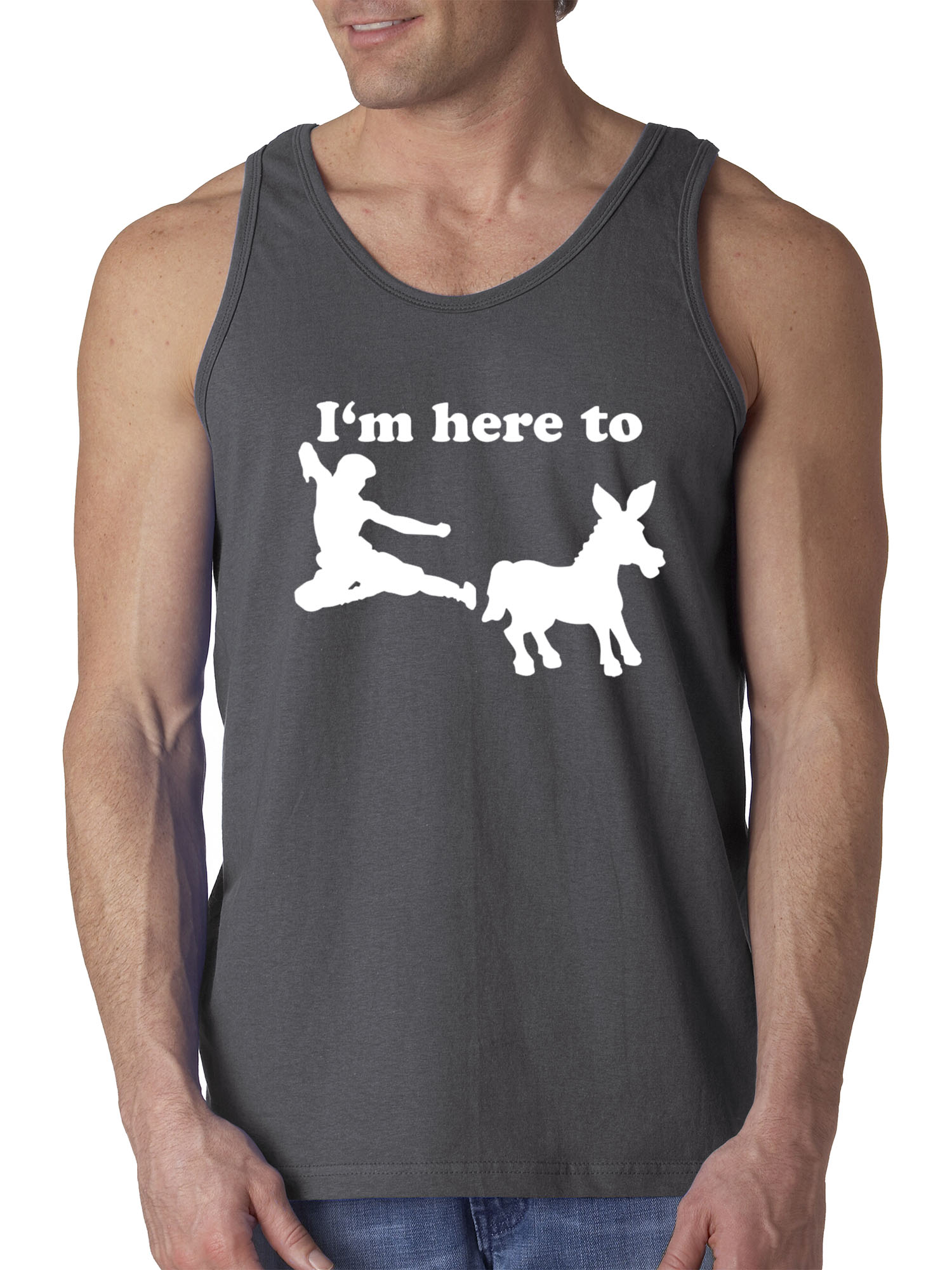 Trendy USA 1229 - Men's Tank-Top I'm Here to Kick Ass Karate Donkey XL Charcoal