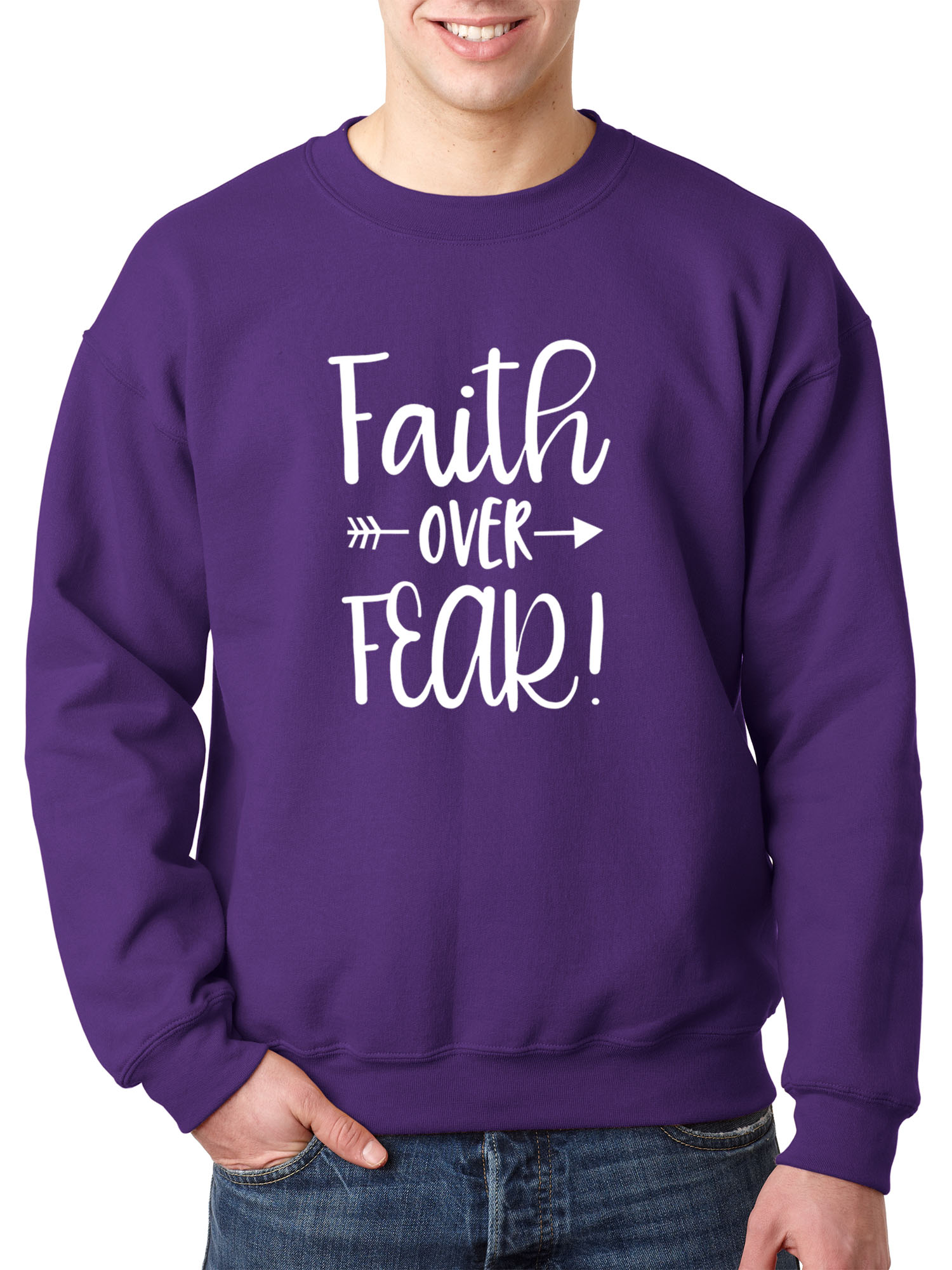Trendy USA 1253 - Crewneck Faith Over Fear Script Sweatshirt Medium Purple