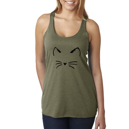 New Way 1128 - Women's Tank-Top Cat Whiskers Silhouette Heart Nose XS Military Green