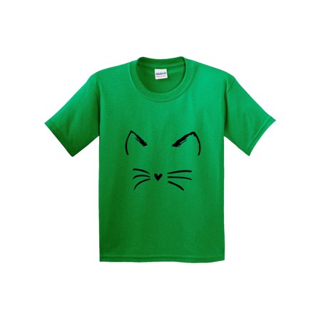 New Way 1128 - Youth T-Shirt Cat Whiskers Silhouette Heart Nose Small Kelly Green