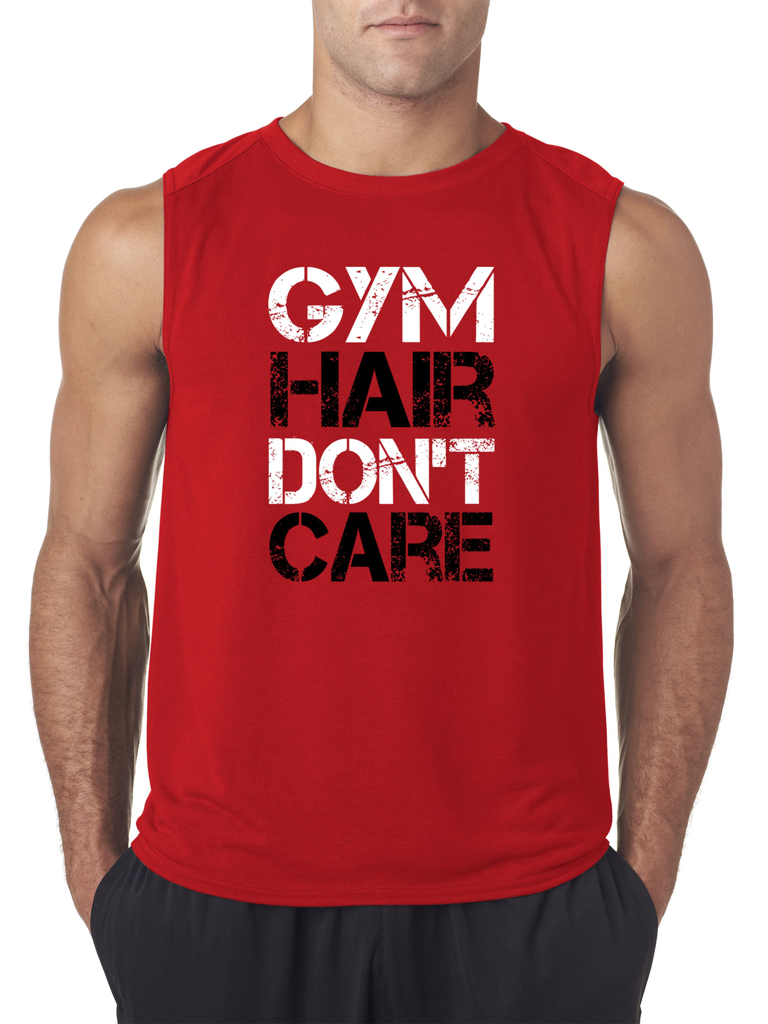 Trendy USA 1455 - Men's Sleeveless Gym Hair Don't Care Workout Exercise Fitness Health Medium Red