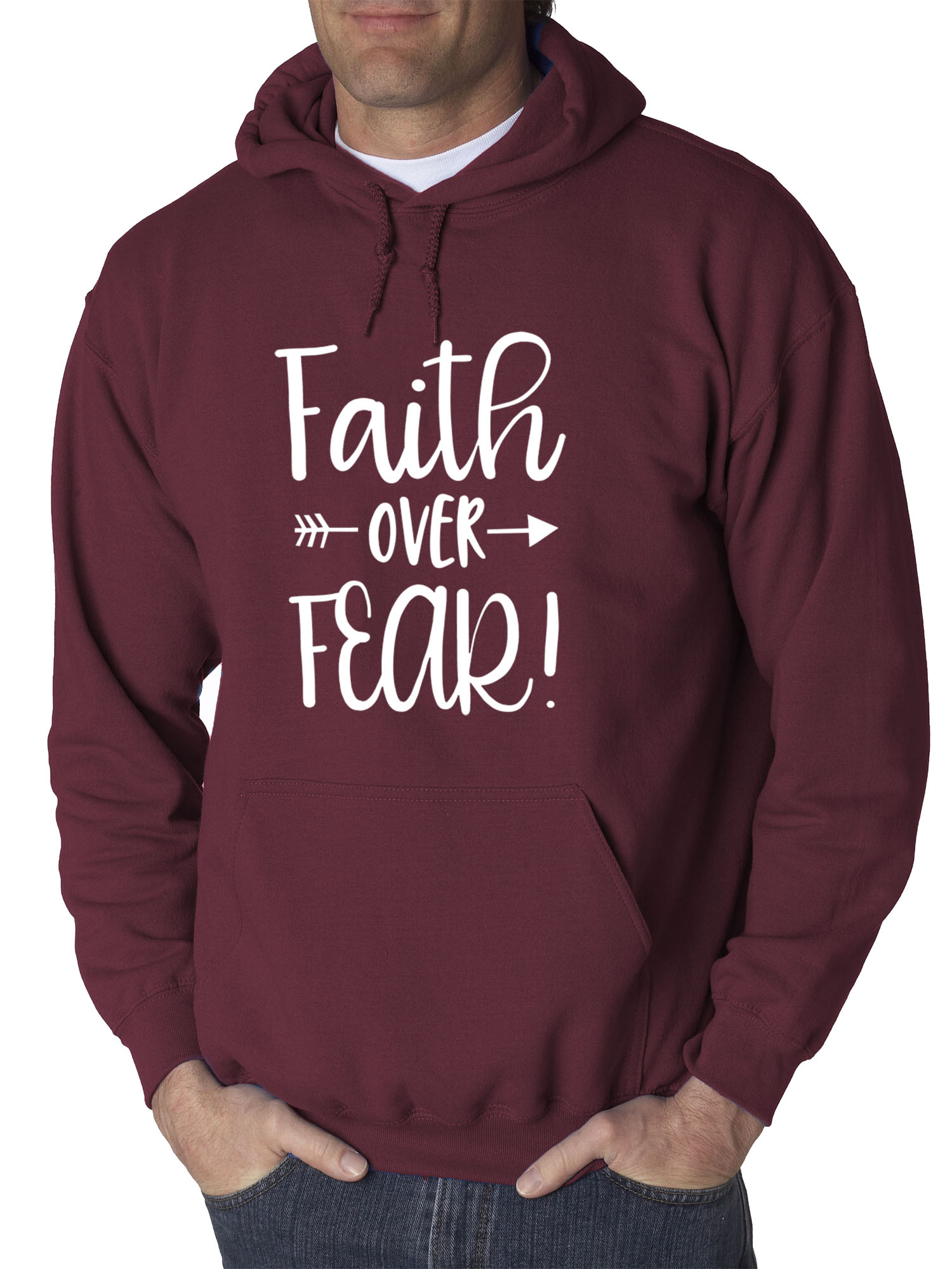 Trendy USA 1253 - Adult Hoodie Faith Over Fear Script Sweatshirt XL Maroon