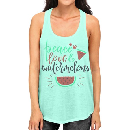 Junior S Peace Love and Watermelon Tee B948 PLY Mint Green Racerback Tank Top Medium