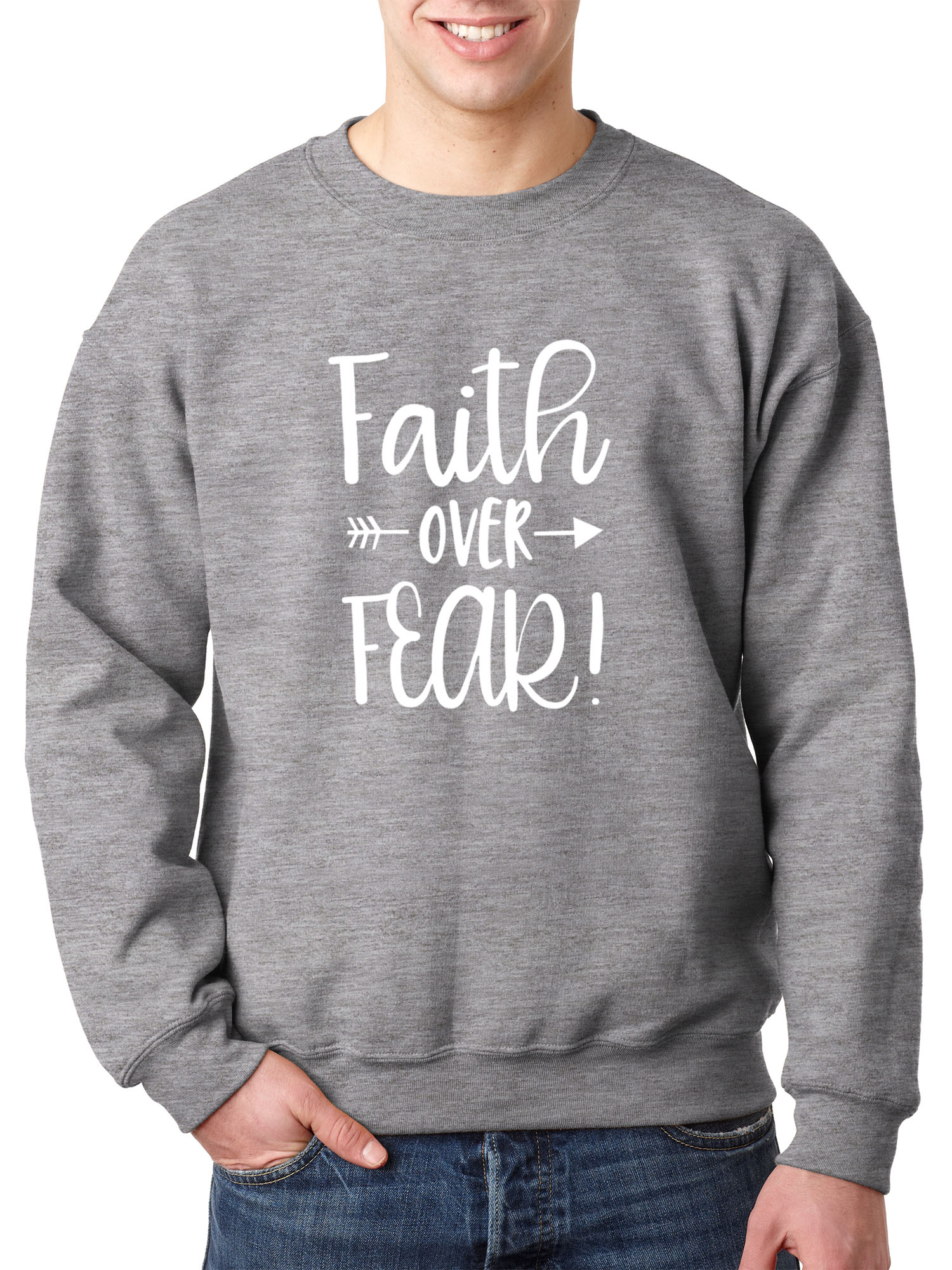 Trendy USA 1253 - Crewneck Faith Over Fear Script Sweatshirt 3XL Heather Grey