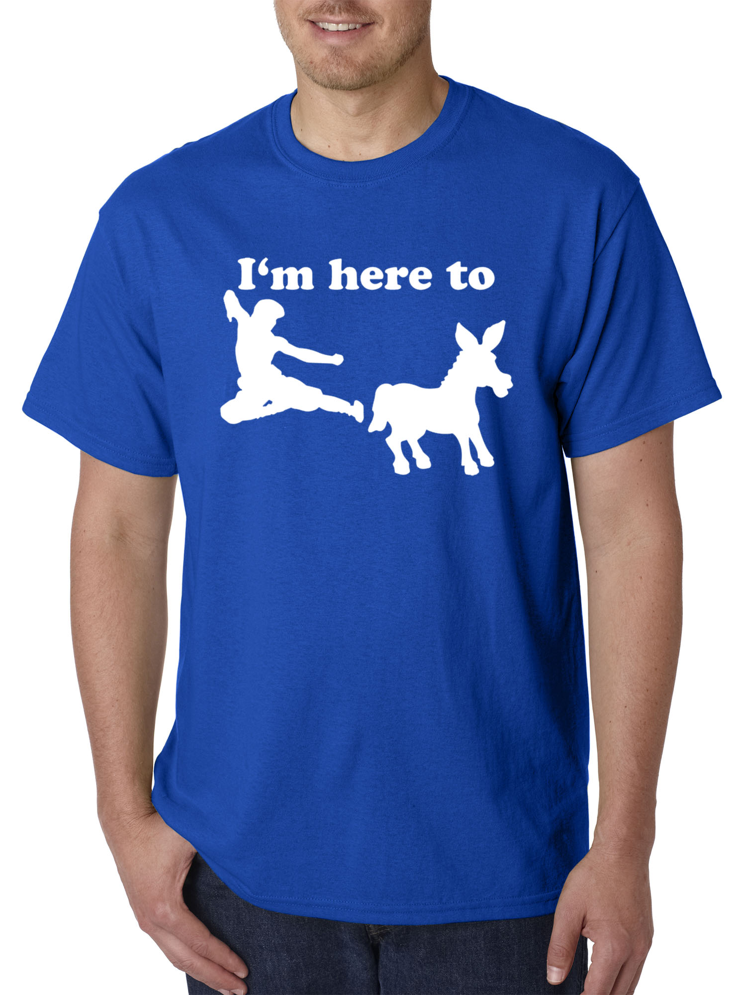 Trendy USA 1229 - Unisex T-Shirt I'm Here to Kick Ass Karate Donkey Large Royal Blue