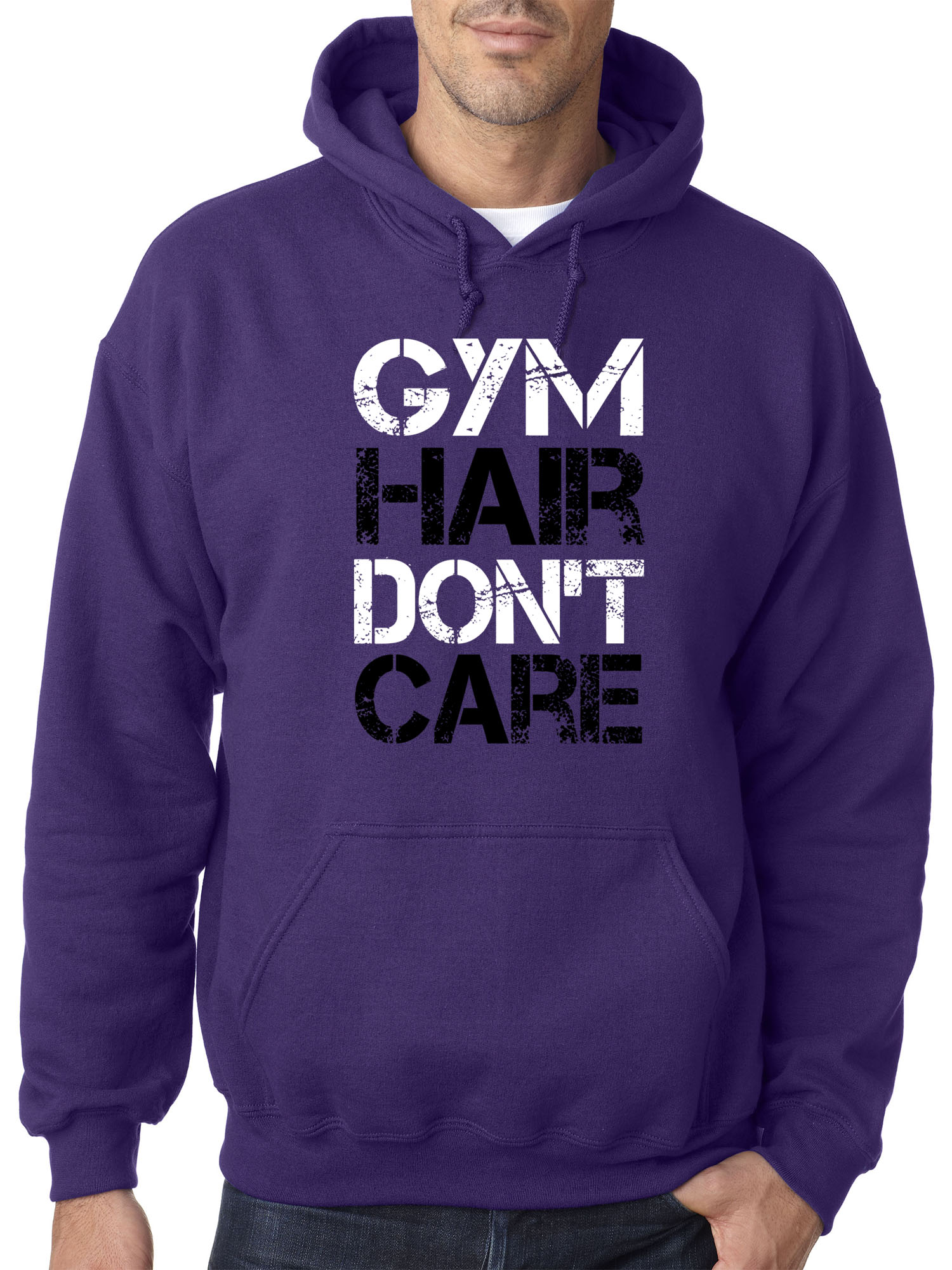 Trendy USA 1455 - Adult Hoodie Gym Hair Don't Care Workout Exercise Fitness Health Sweatshirt 3XL Purple