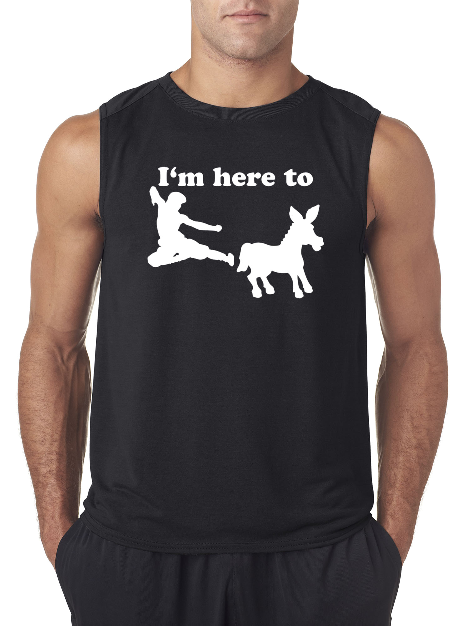 Trendy USA 1229 - Men's Sleeveless I'm Here to Kick Ass Karate Donkey Large Black