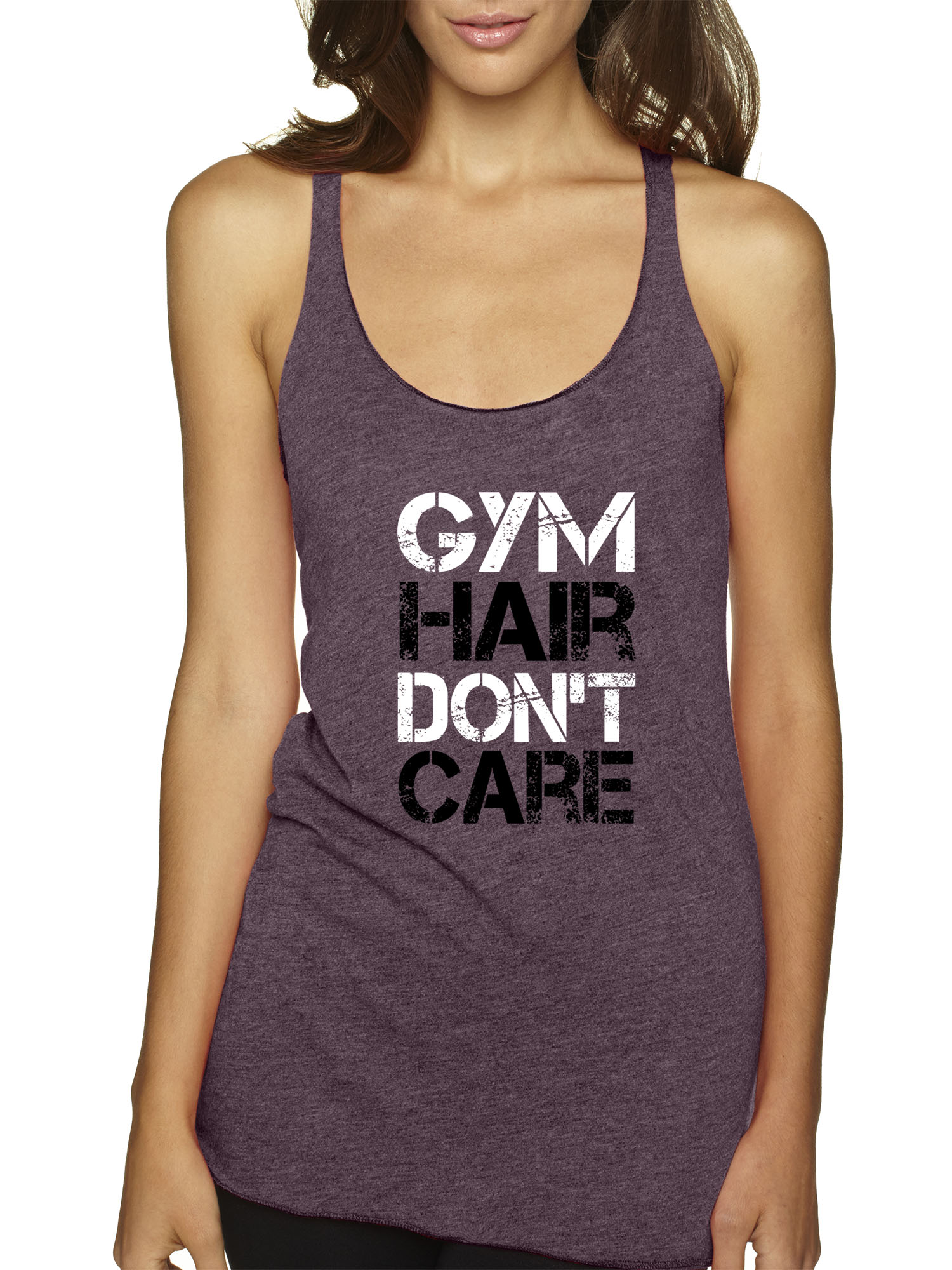 Trendy USA 1455 - Women's Tank-Top Gym Hair Don't Care Workout Exercise Fitness Health 2XL Vintage Purple