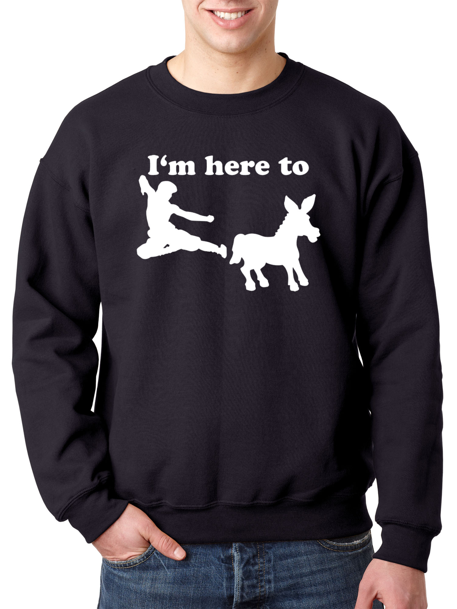 Trendy USA 1229 - Crewneck I'm Here to Kick Ass Karate Donkey Sweatshirt Medium Navy