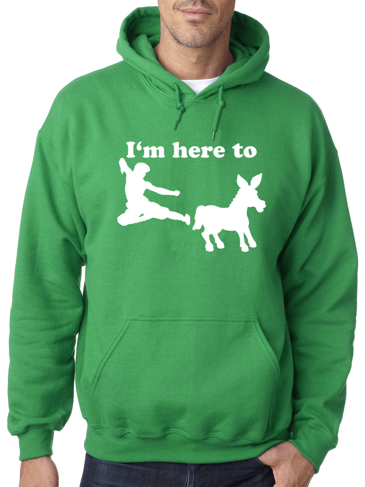 Trendy USA 1229 - Adult Hoodie I'm Here to Kick Ass Karate Donkey Sweatshirt Medium Kelly Green