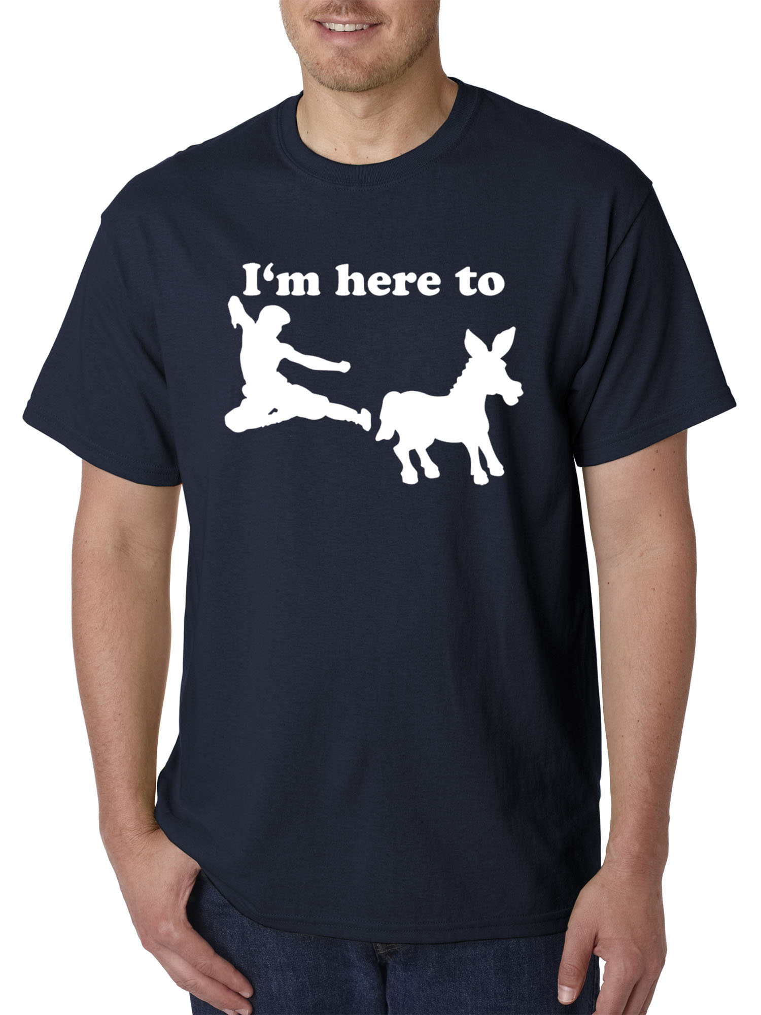 Trendy USA 1229 - Unisex T-Shirt I'm Here to Kick Ass Karate Donkey XL Navy