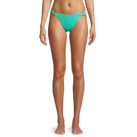 No Boundaries Juniors' Textured Mint Jade Swimsuit Bikini Bottom