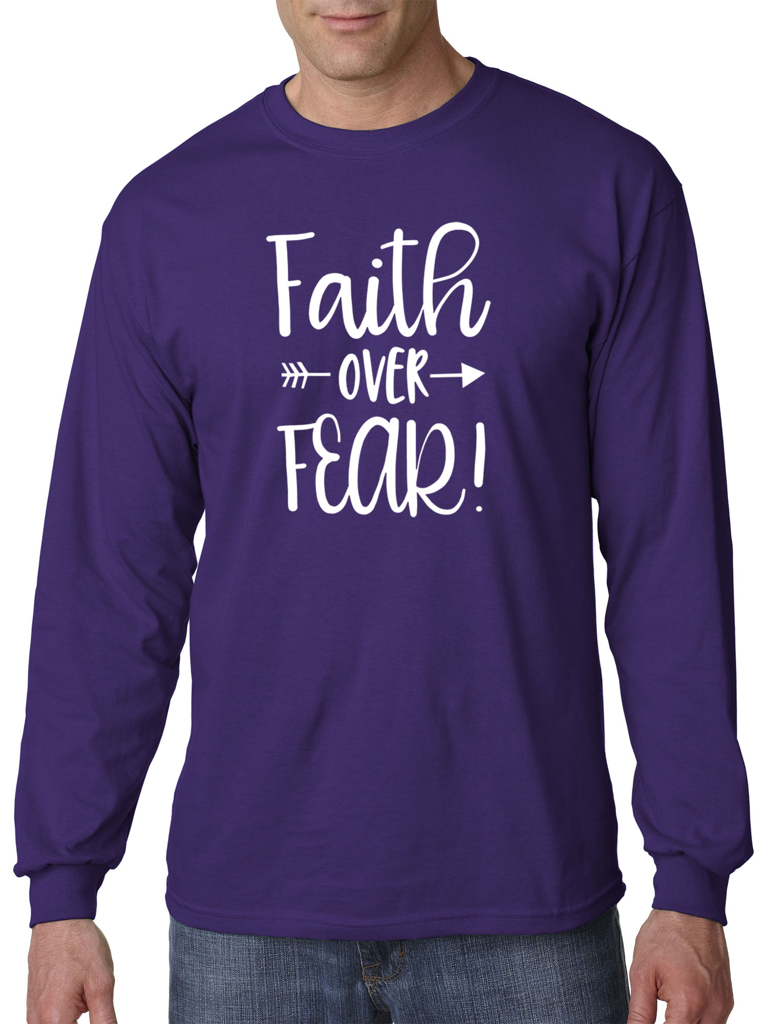 Trendy USA 1253 - Unisex Long-Sleeve T-Shirt Faith Over Fear Script 4XL Purple