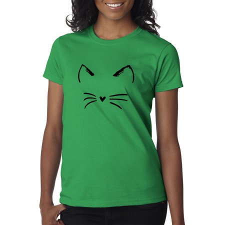 Trendy USA 1128 - Women's T-Shirt Cat Whiskers Silhouette Heart Nose XL Kelly Green