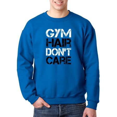 Trendy USA 1455 - Crewneck Gym Hair Don't Care Workout Exercise Fitness Health Sweatshirt 3XL Royal Blue