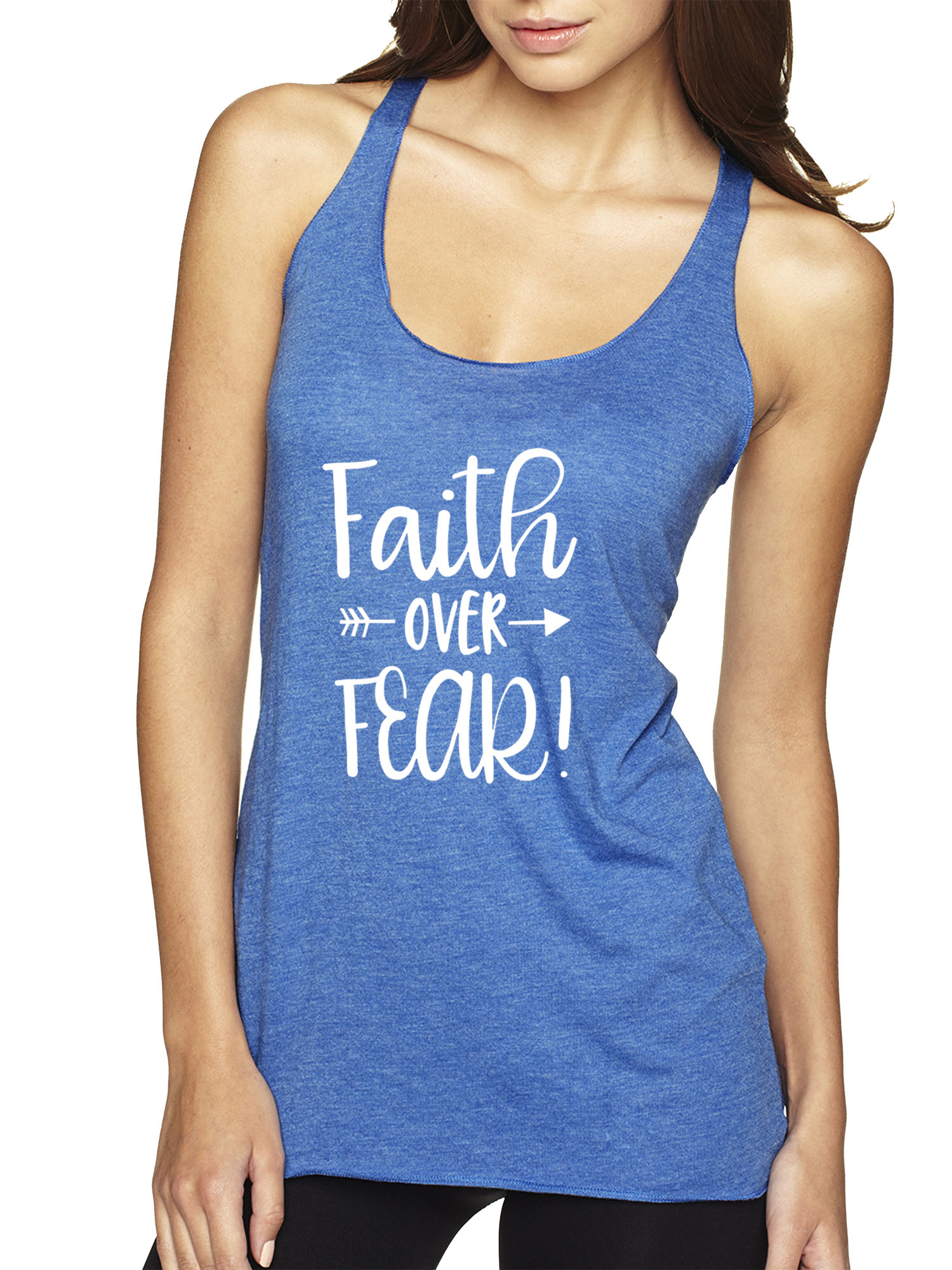 Trendy USA 1253 - Women's Tank-Top Faith Over Fear Script XS Royal Blue