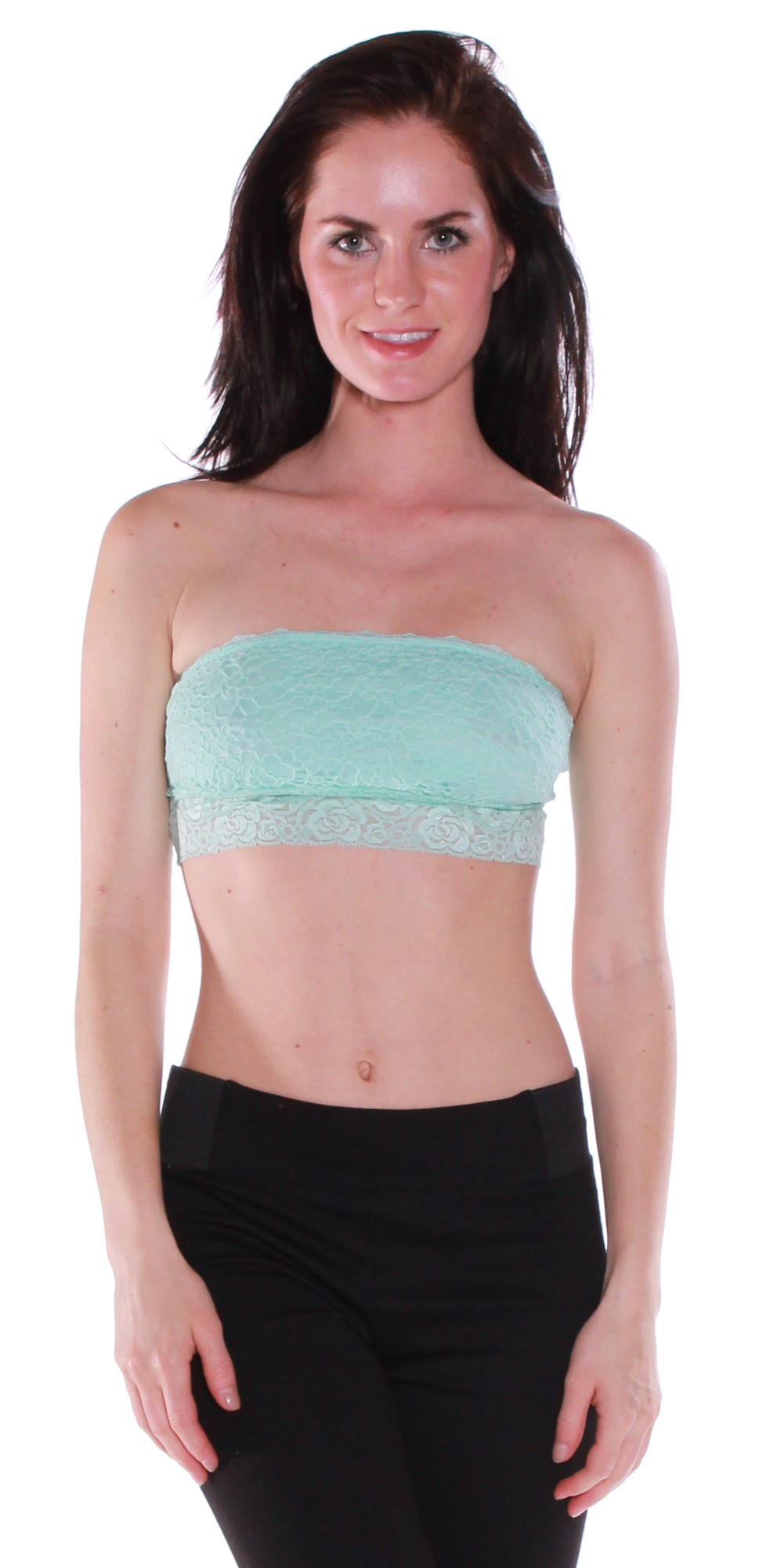 Emmalise Junior Women's Summer Fashion Cotton Blend Sexy Lace Trim Tube Top (M, Mint)