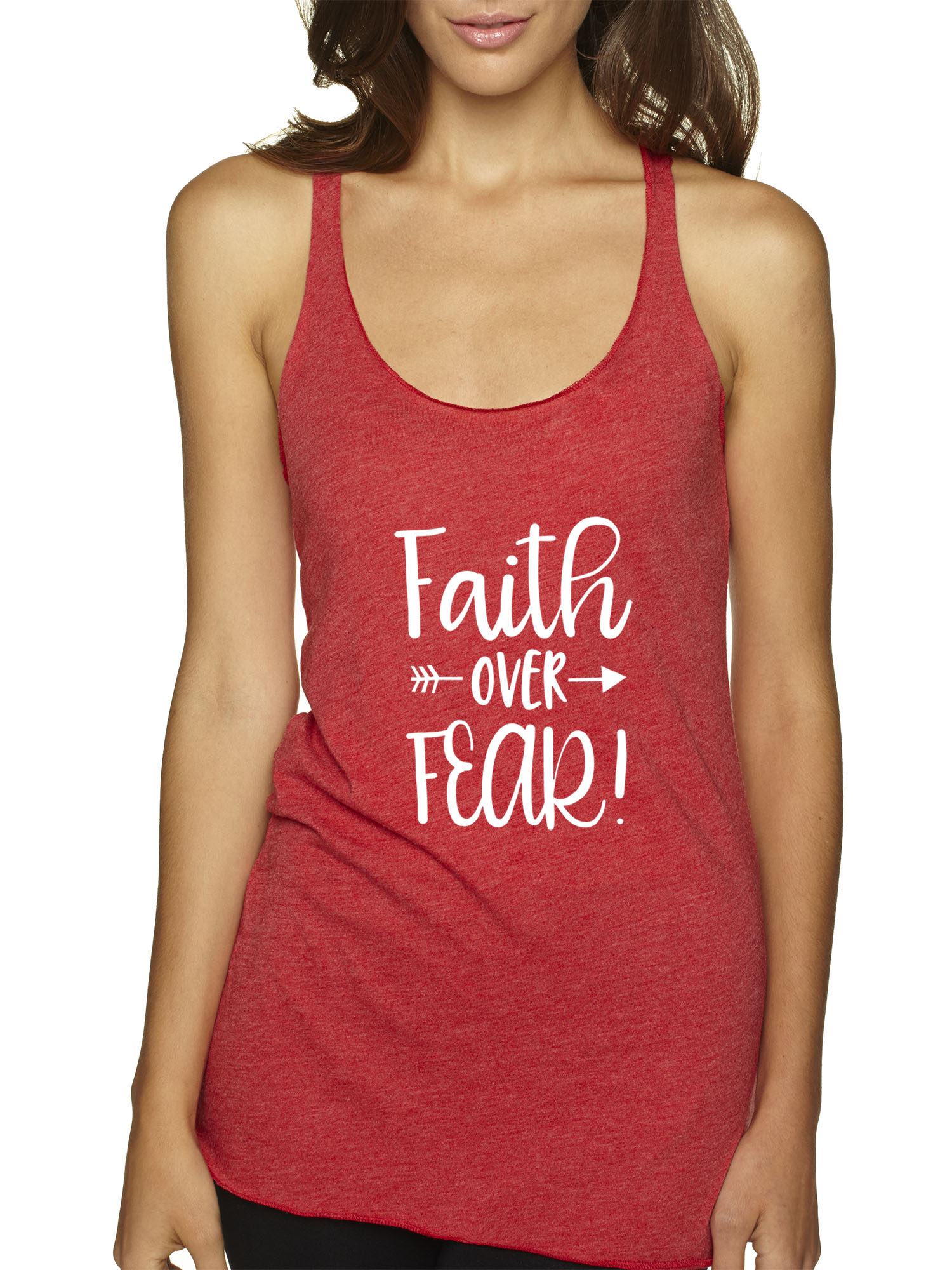 Trendy USA 1253 - Women's Tank-Top Faith Over Fear Script Large Red