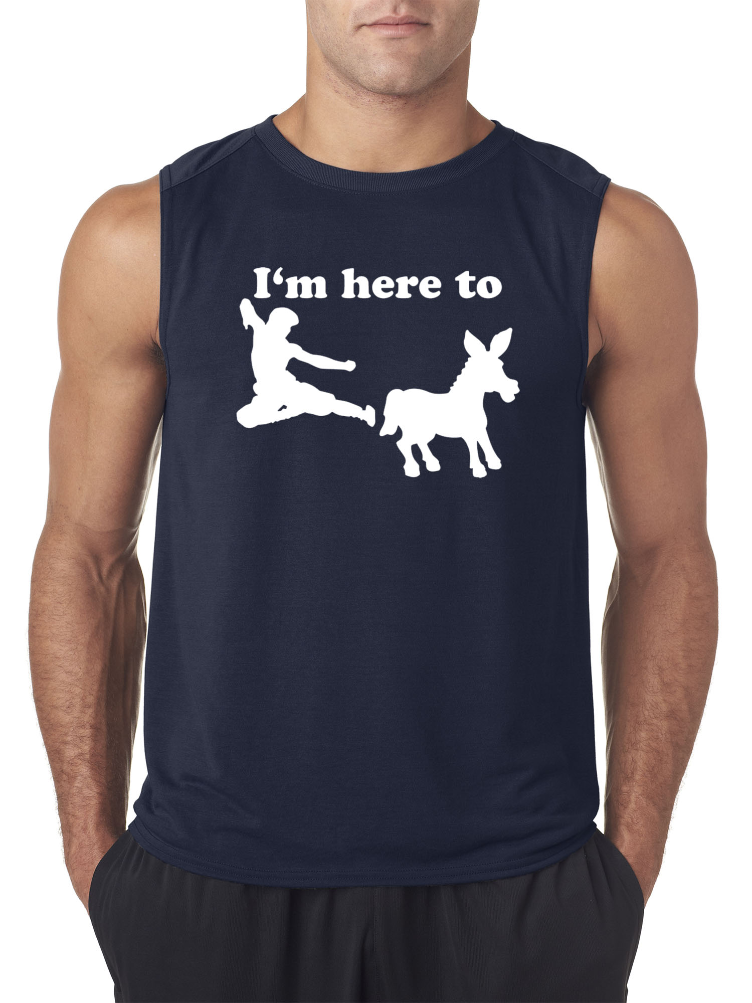 Trendy USA 1229 - Men's Sleeveless I'm Here to Kick Ass Karate Donkey Medium Navy