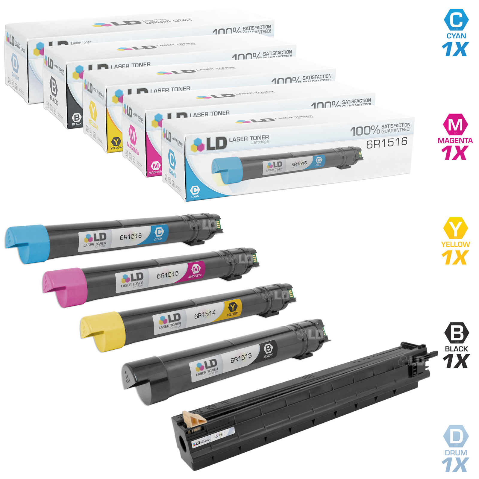 Remanufactured Toner Cartridge & Black Unit Replacements for Xerox WorkCentre 7525 7545 7845 7970 (4 Toners  1 Black  5-Pack)
